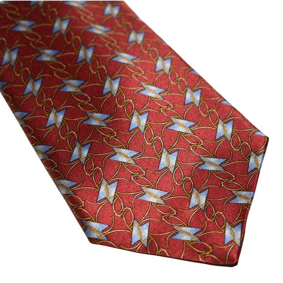 ROBERT TALBOTT $175 Red w/ Blue Gold Printed Imported Silk 4" Tie‎ - Picture 2 of 3